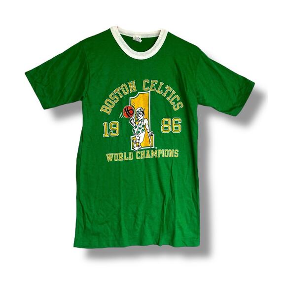 Vintage Boston Celtics 1986 World Champions Artex T-Shirt 50/50 USA Green Sz M - Picture 1 of 7
